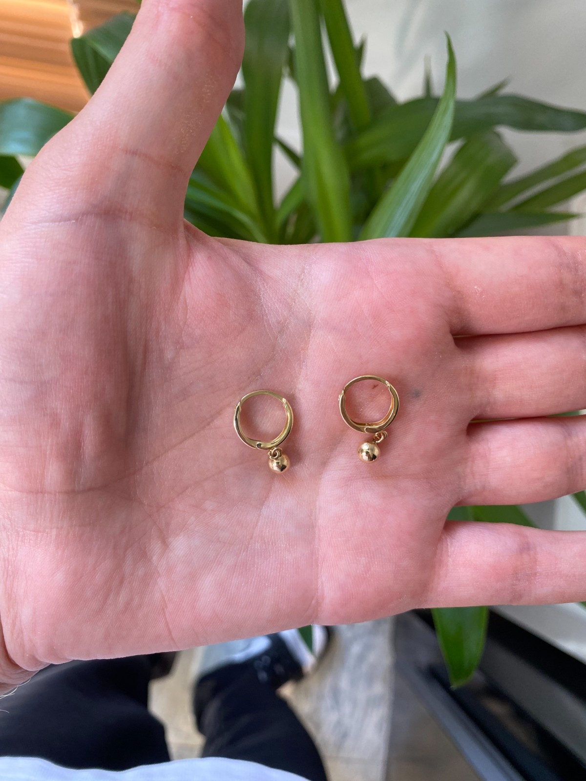 14K Gold Dangling Drop Earrings, Bead Earrings, Cartilage Upper Earlobe, Small