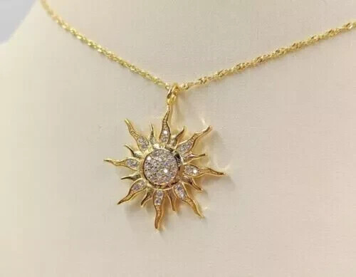 14k Yellow Gold Finis 2Ct Lab-Created Diamond Sunburst Pendant 16″ Free Chain