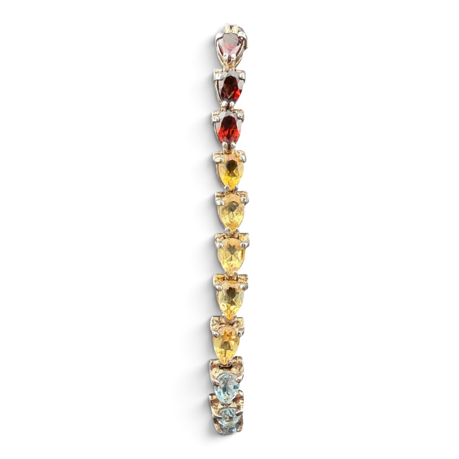 Beautiful 925 Silver and Multi Semi Precious Pear Shaped Stone Tennis Bracelet