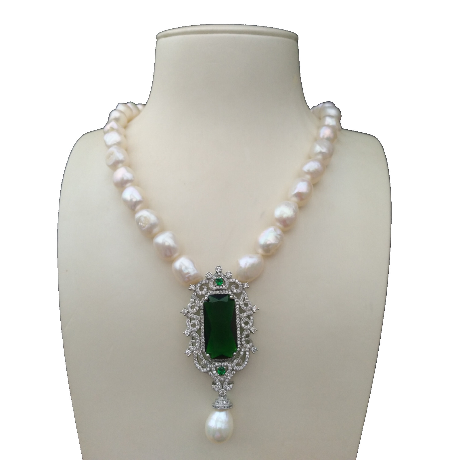 New Exotic Dainty 18″ South Sea Baroque 10-12mm AAA White Pearl Necklace Pendant