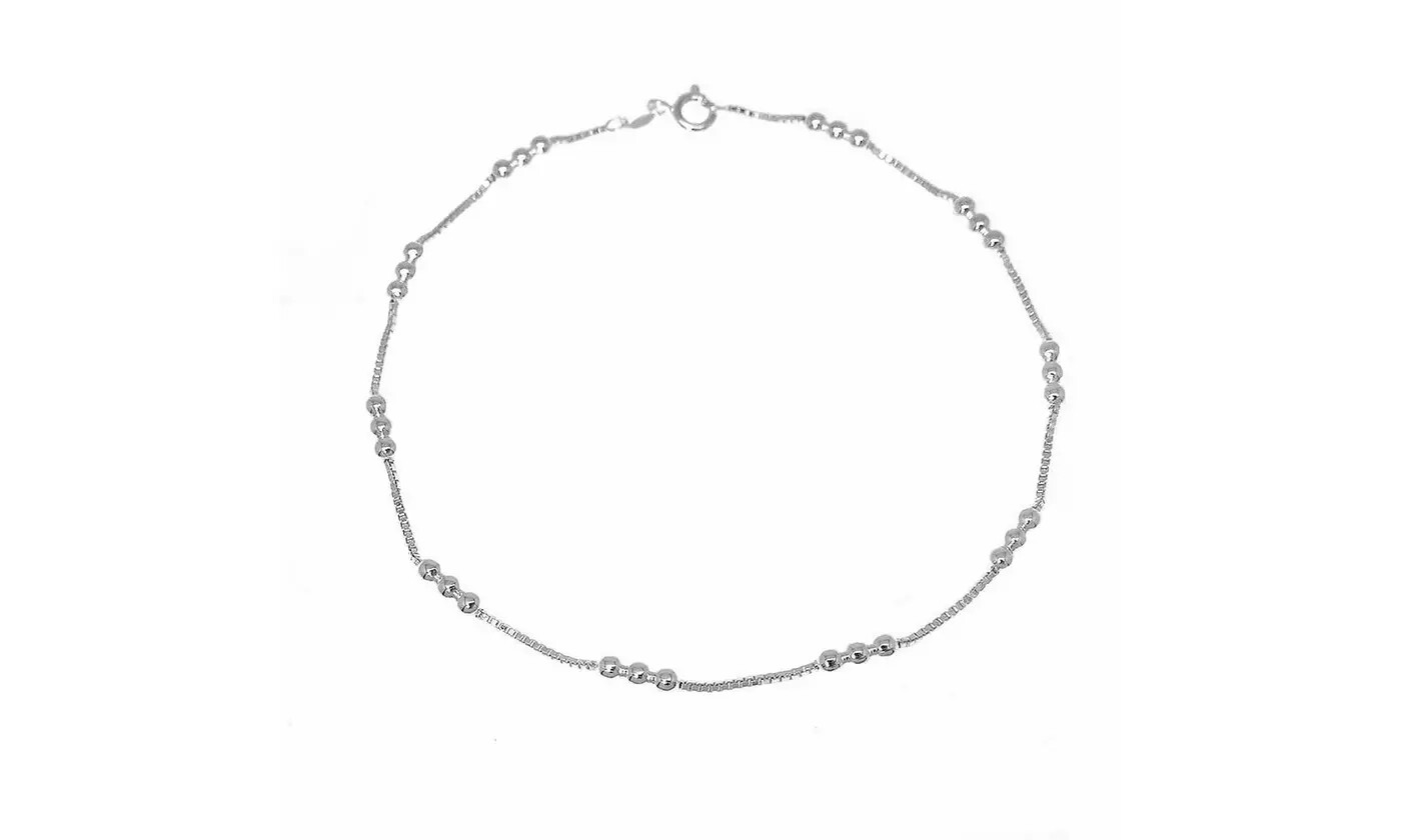 Italian 925 Solid Sterling Diamond Cut Triple Bead Anklet Chain 9″ or 10″ Italy
