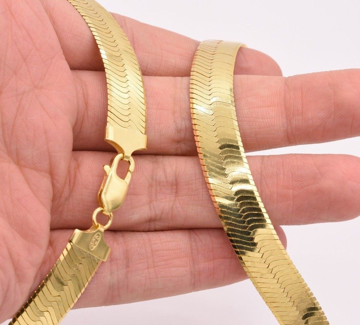 11mm Flexible Herringbone Chain Necklace 14K Yellow Gold-Plated Sterling Silver