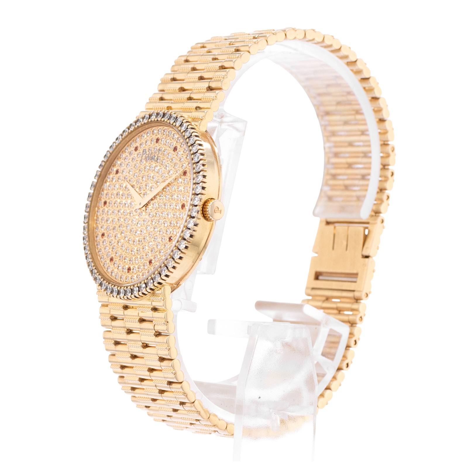 Piaget Dancer P10491 32mm Vintage Diamond Pave Dial 18k Yellow Gold Mens Watch