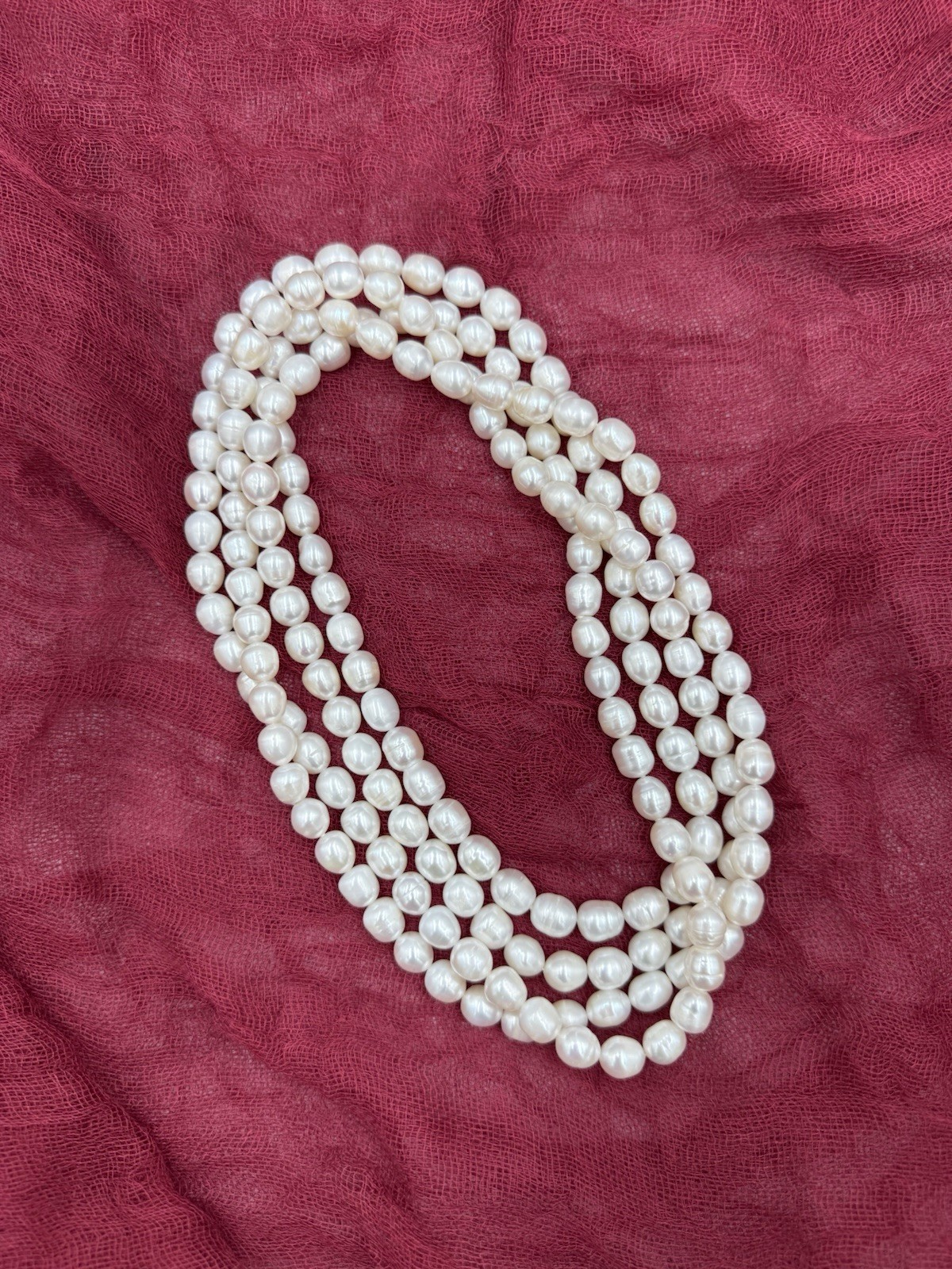 Endless Silk Strand Genuine Freshwater Pearl Long Necklace 35”