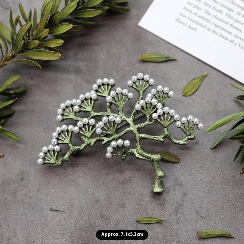 Vintage Green Color Plant Pearls Brooch Pin Flower Brooch For Women Jewelry Gift