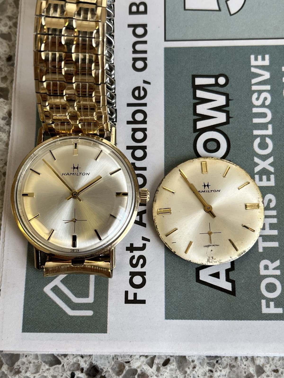 Hamilton Thinline, sunburst dial, manual wind cal 639, with spare movement 10KGF