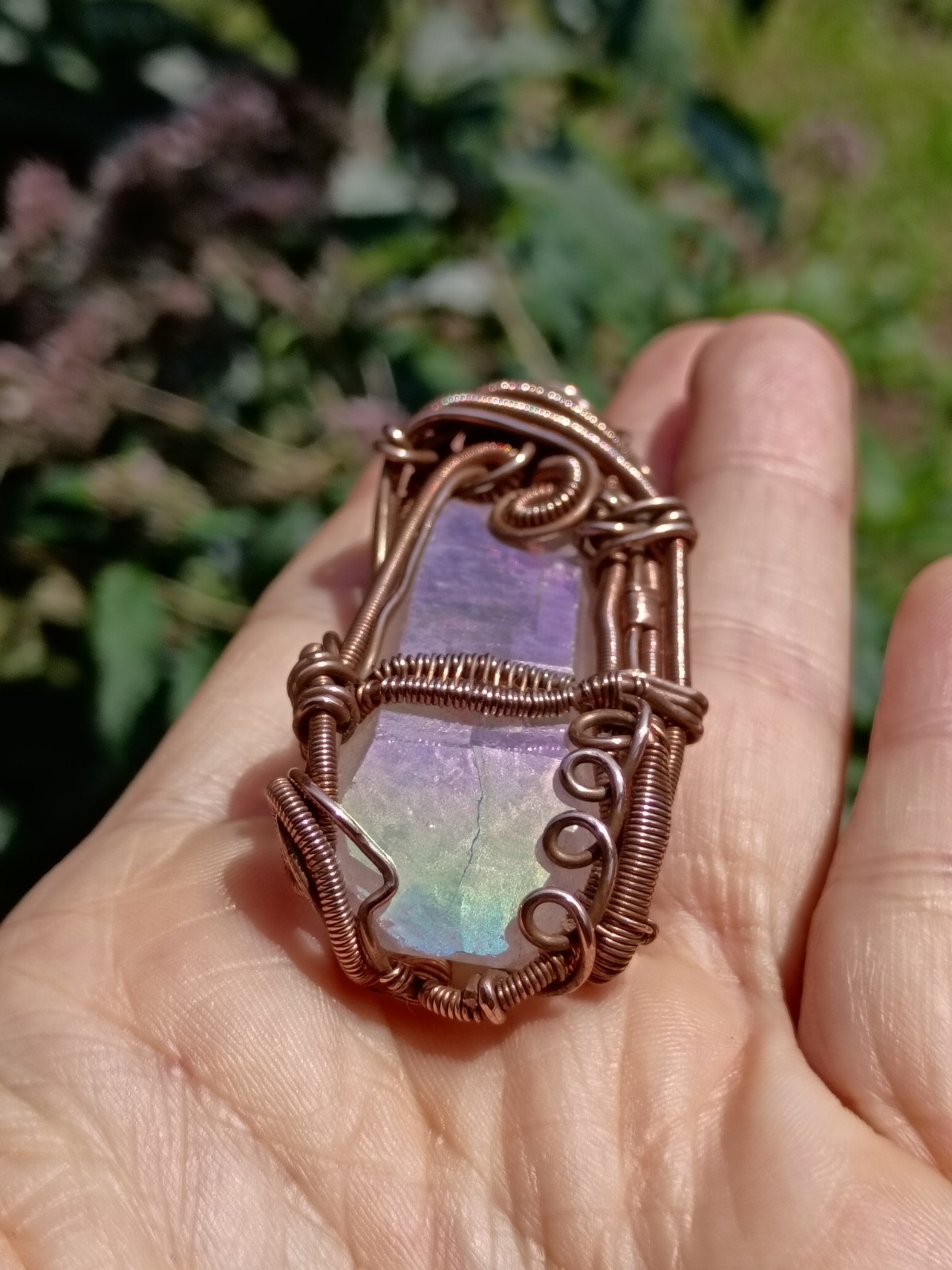 Angel Aura Quartz Crystal Wire Wrap double terminated Copper Pendant Necklace