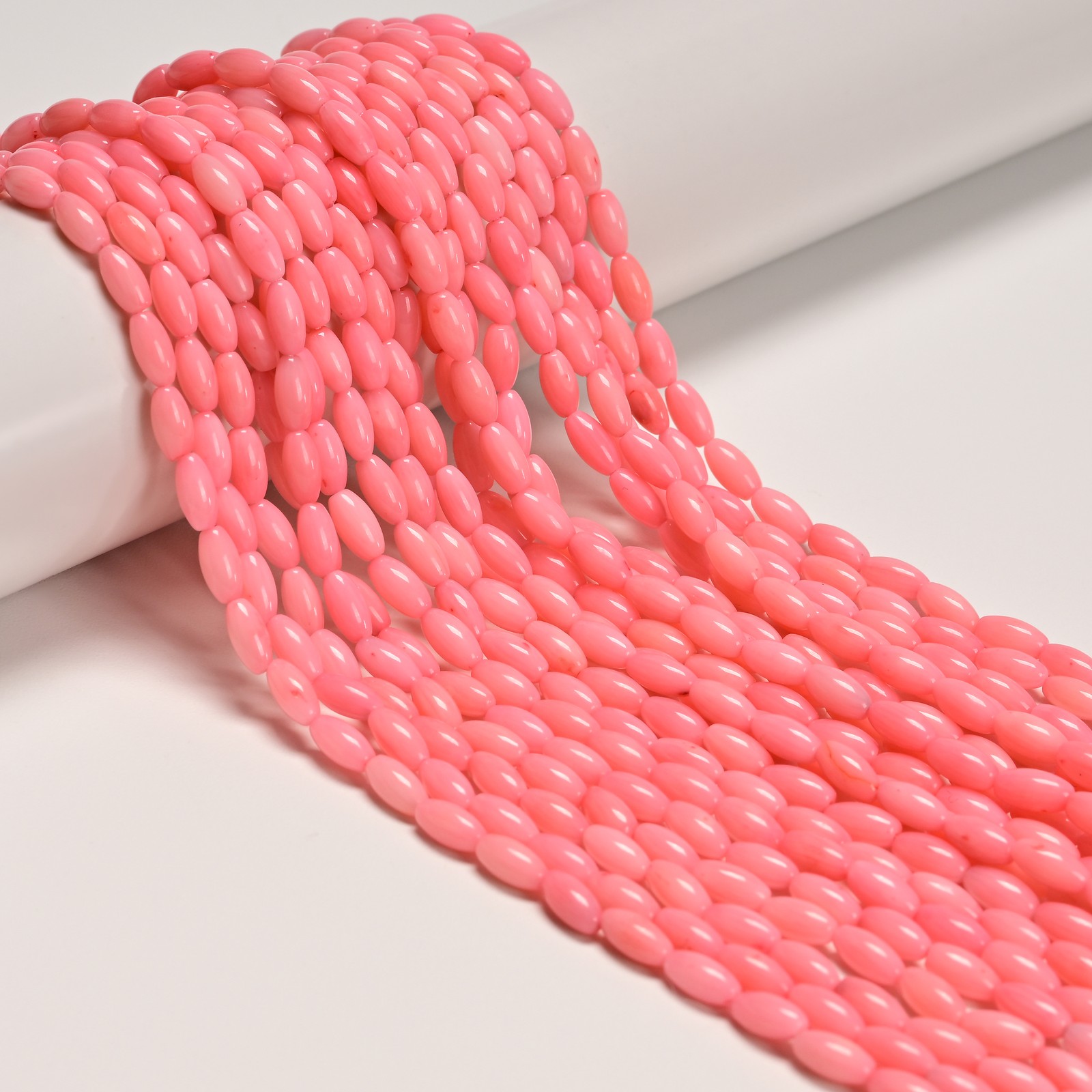Pink Bamboo Coral Smooth Oval Rice Shape Beads Size 4x8mm 15.5″ Strand