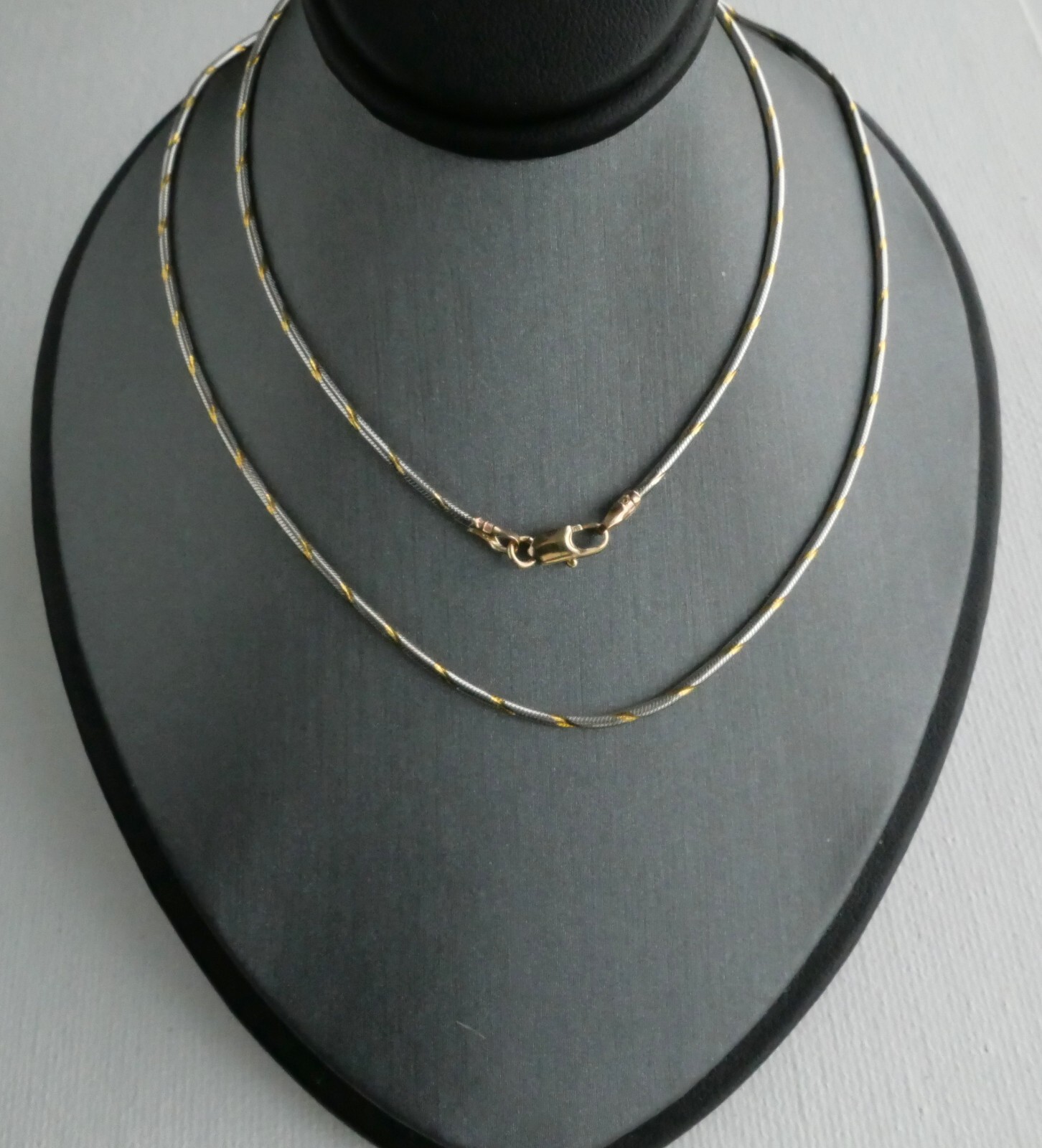 14K SOLID GOLD ITALIAN 2 TONE SNAKE CHAIN 18 INCHES LONG 1.3 MM THICK