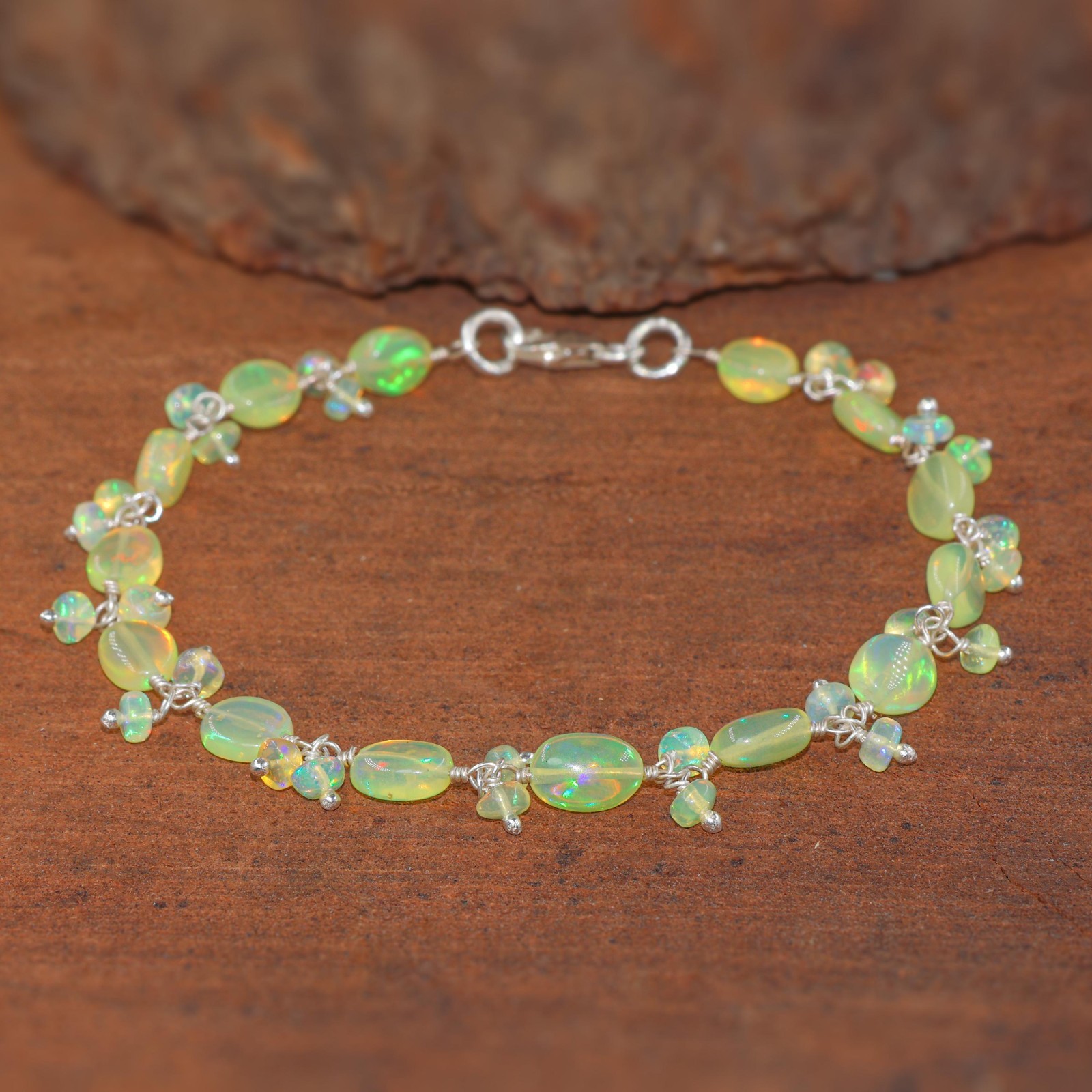 Natural Yellow Opal Gemstone Tumble Beads Bracelet, Ethiopian Fire Opal Bracelet