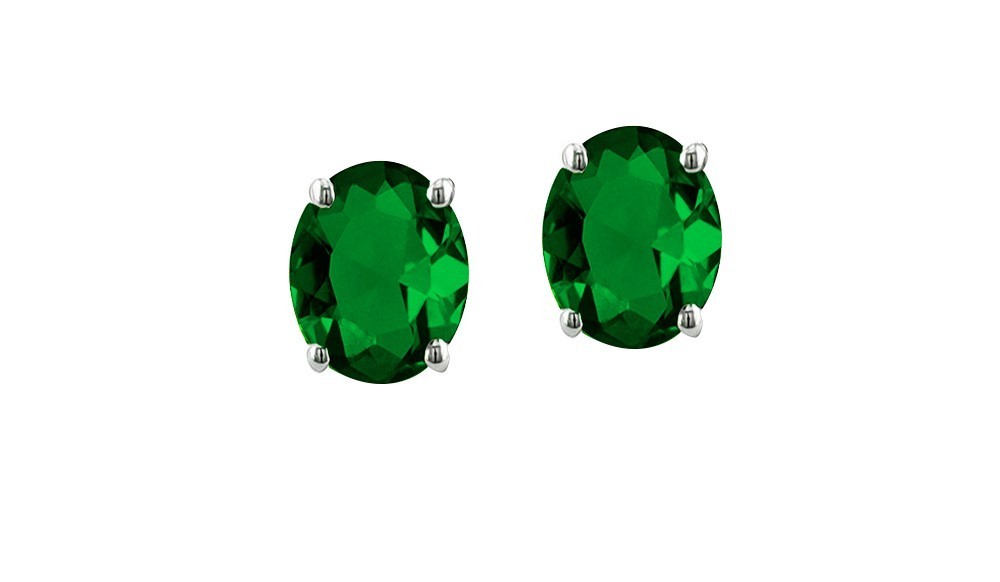 925 Sterling Silver 7 x 5MM Emerald Oval Cut CZ Stud Earrings For Women