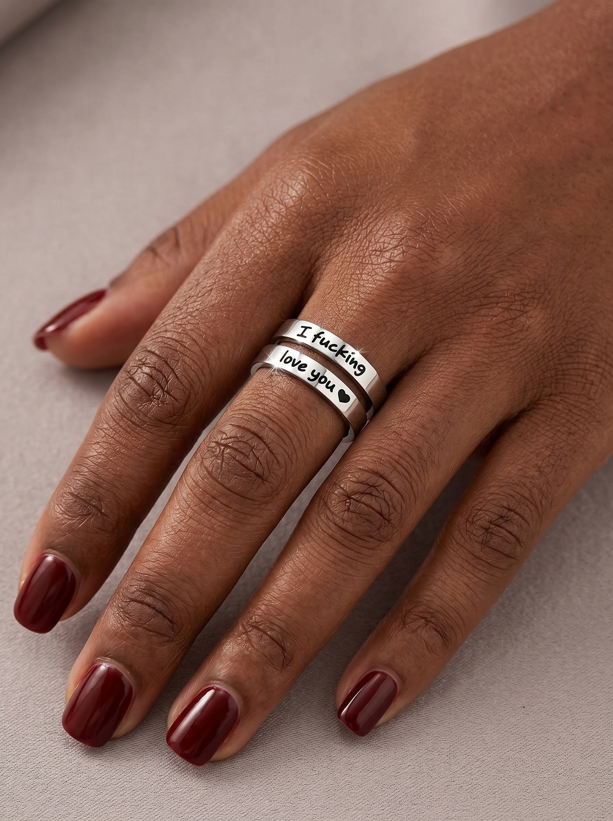 Funny Couple Love Ring, Silver Tone “I F*cking Love You” Statement Band