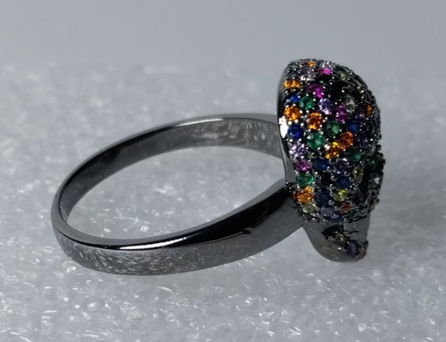 Gothic Skeleton Skull Ring Multi-Color Crystal Black Gunmetal Tone Finish Size 7