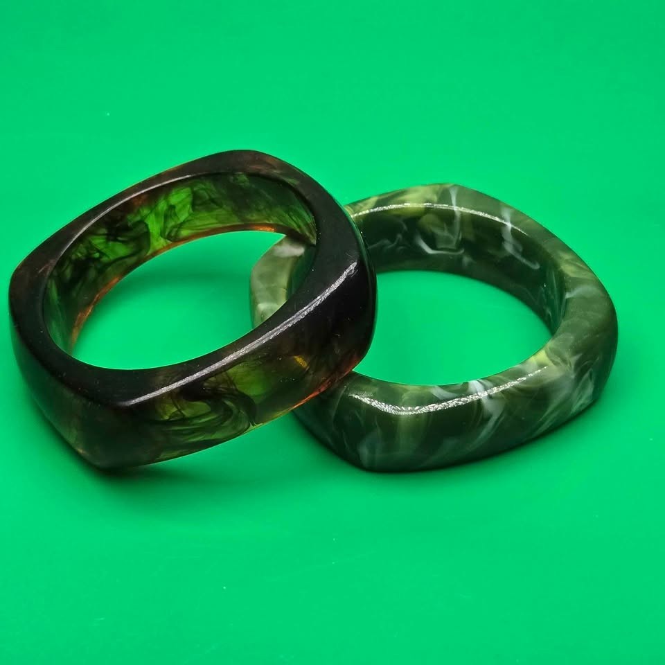 Chunky Square Bangles Acrylic Resin Marbled Geometric [T66]