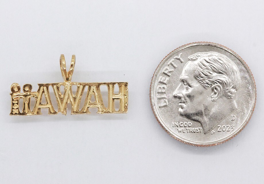 “Hawaii” Letter Charm Pendant Solid 14K Yellow Gold