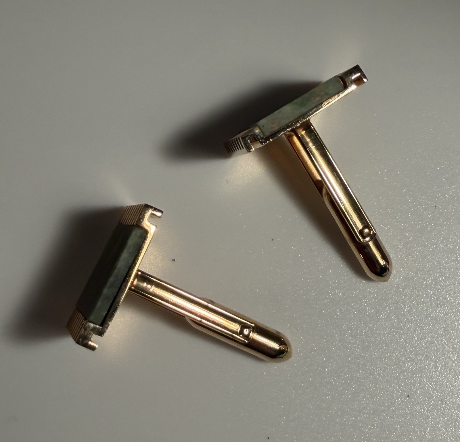 Vintage Swank? Gold & Jade Jadeite Square Cuff Links & Tie Pin Tack