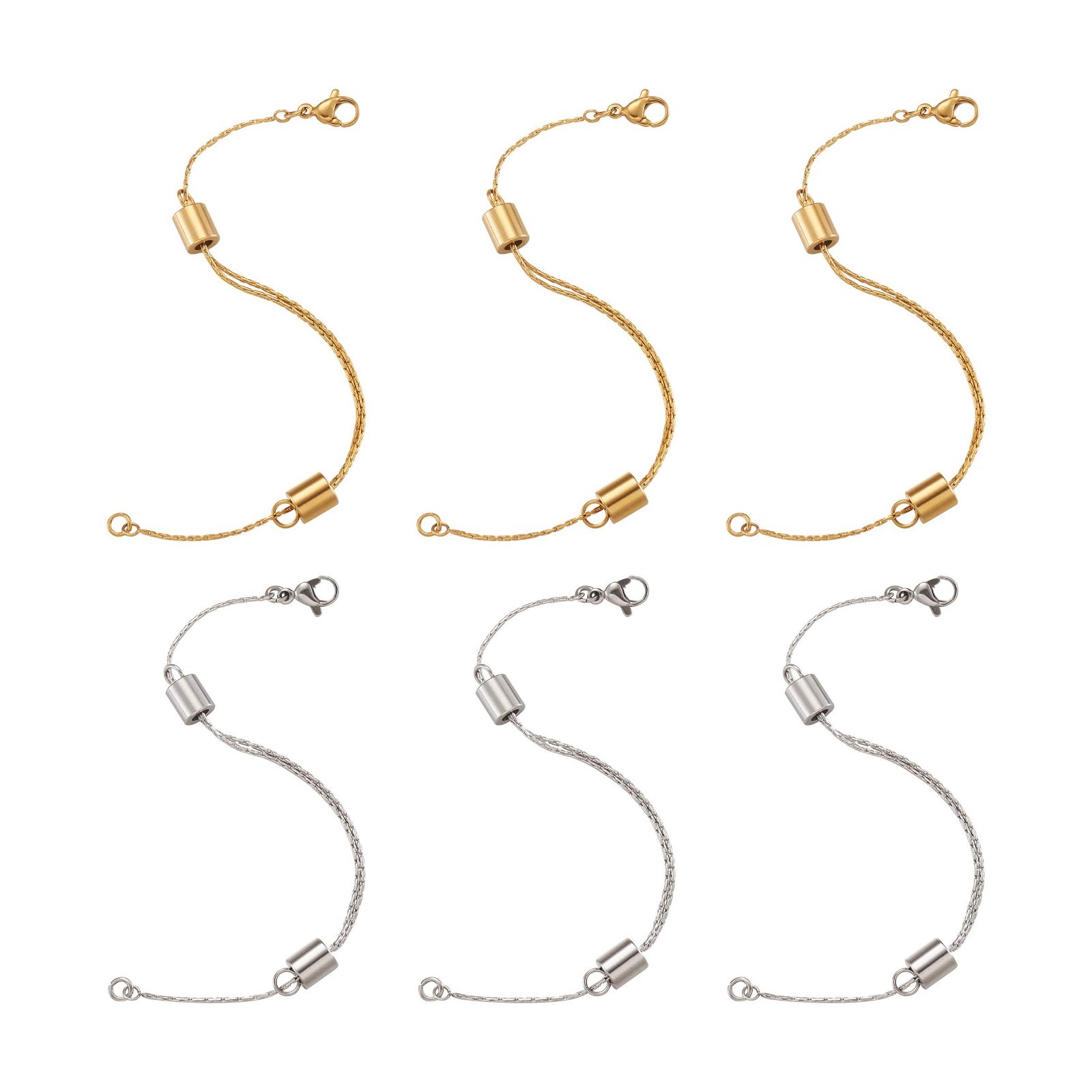 6Pcs Adjustable Stainless Steel Chain Extenders for Necklaces & Bracelets, 3.93-