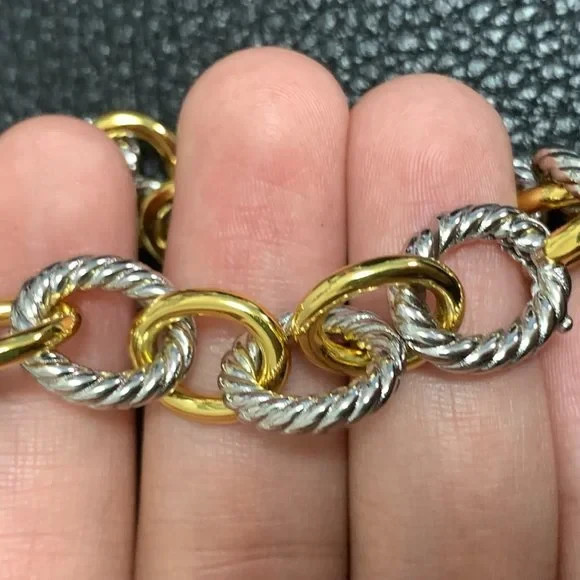 David Yurman Oval Link Chain Bracelet in Silver with 18k Gold 12mm