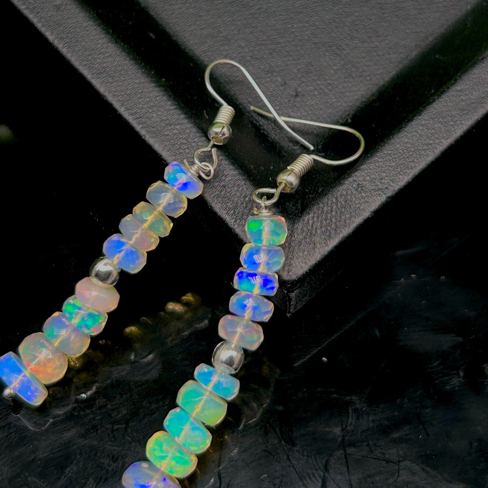 Natural Opal Faceted Bead and Dangle Earrings, Multifire Opal Gemstone Bead
