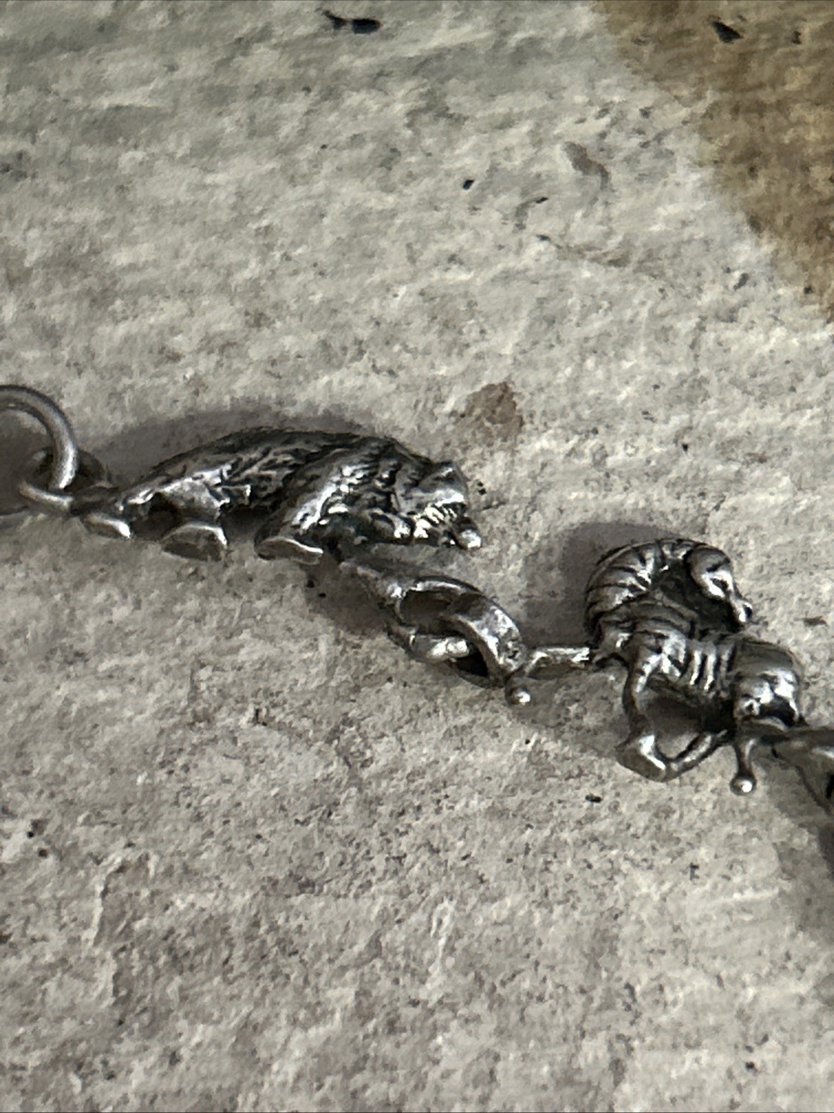 53. Vintage Sterling 925 Noahs Ark Animal Link Chain Bracelet 7 1/4″. 8.8g.