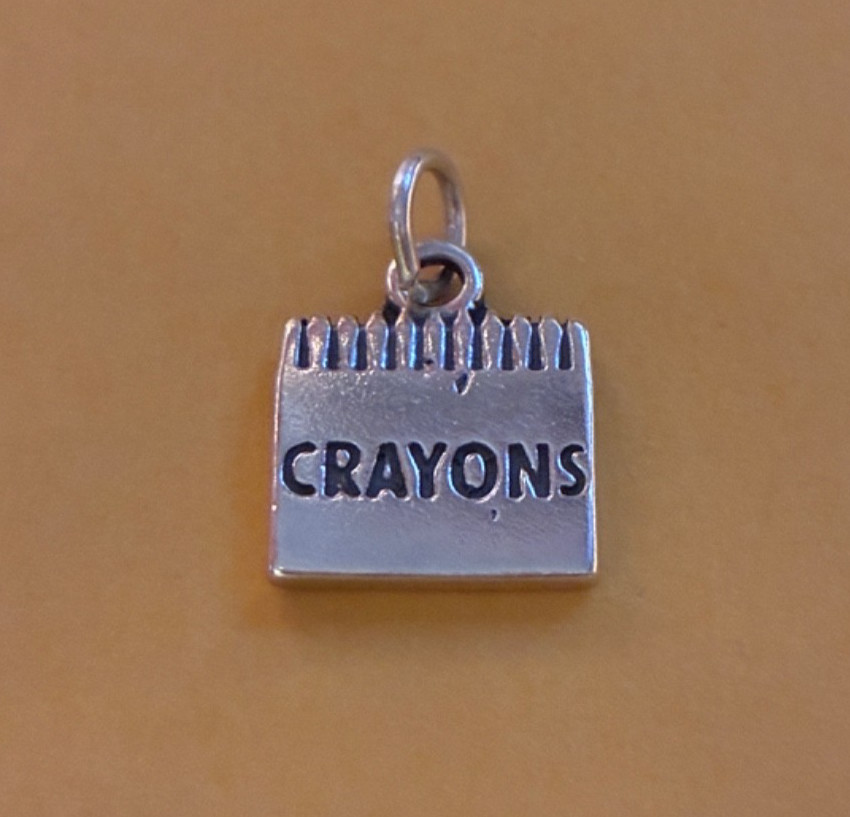 Sterling Silver 3D 16x14mm solid 3.8gram School Teacher says Crayons Solid Charm