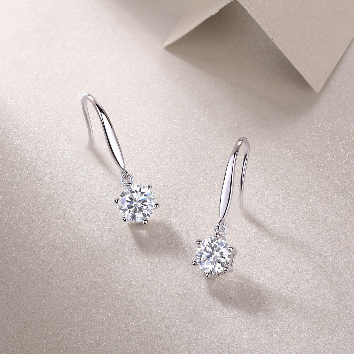 6.5mm Round Cut VVS1 Moissanite Dangle Hoop Earrings Women 925 Sterling Silver