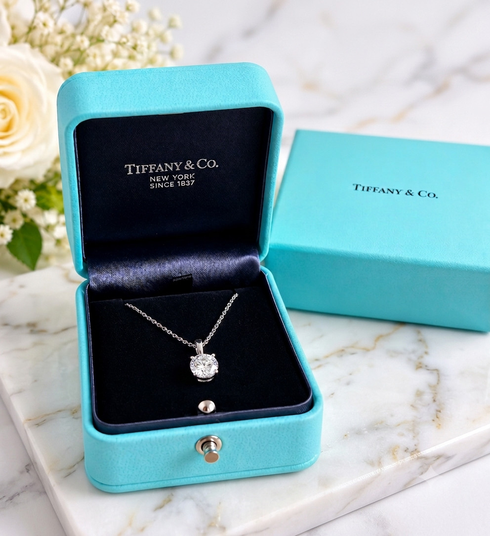 TIFFANY & CO. BLUE LEATHER PRESENTATION NECKLACE GIFT BOX, CASE, AND BAG