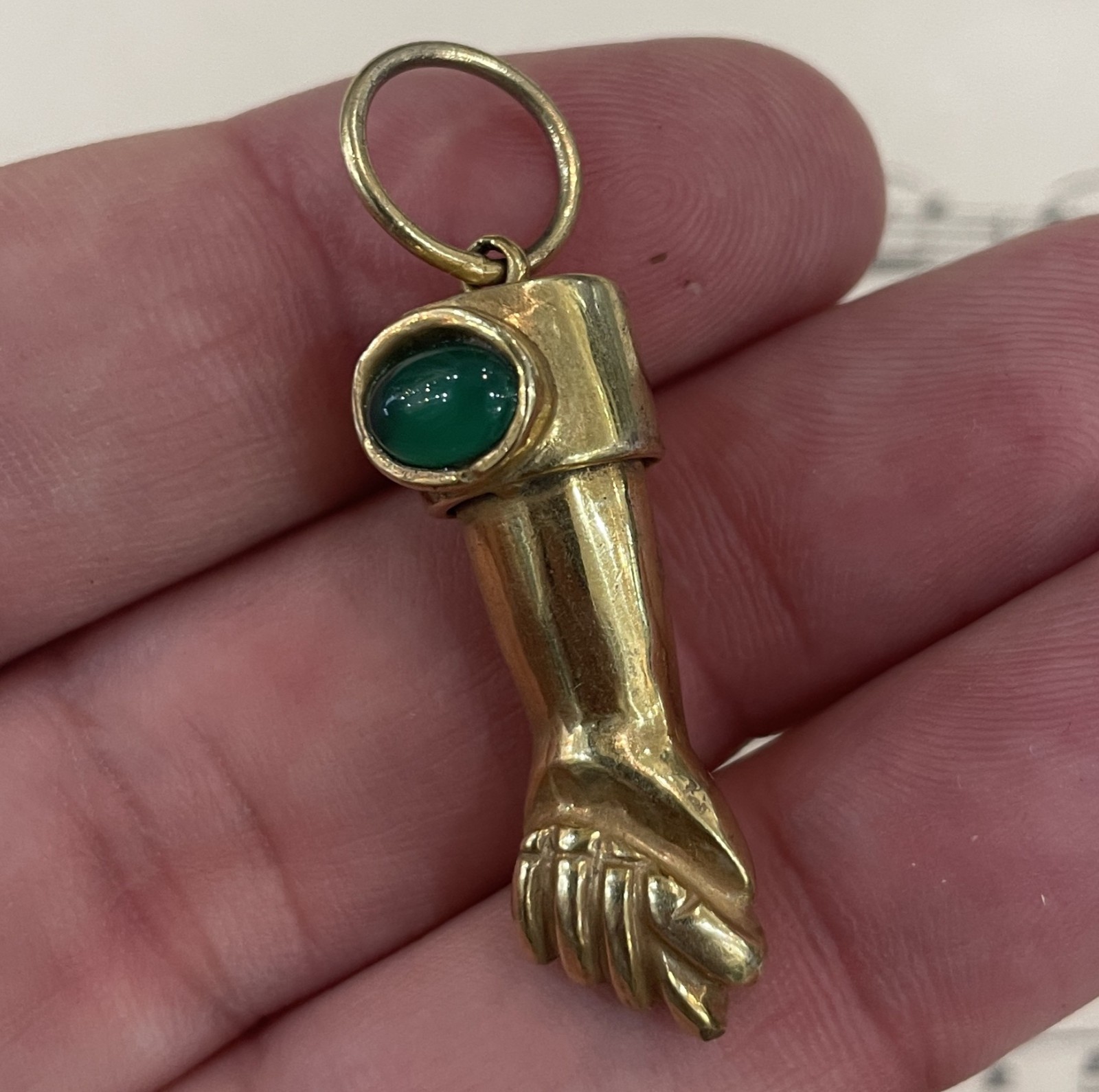 Rare Antique Italian 10k Solid Gold Figa with Emerald c1900