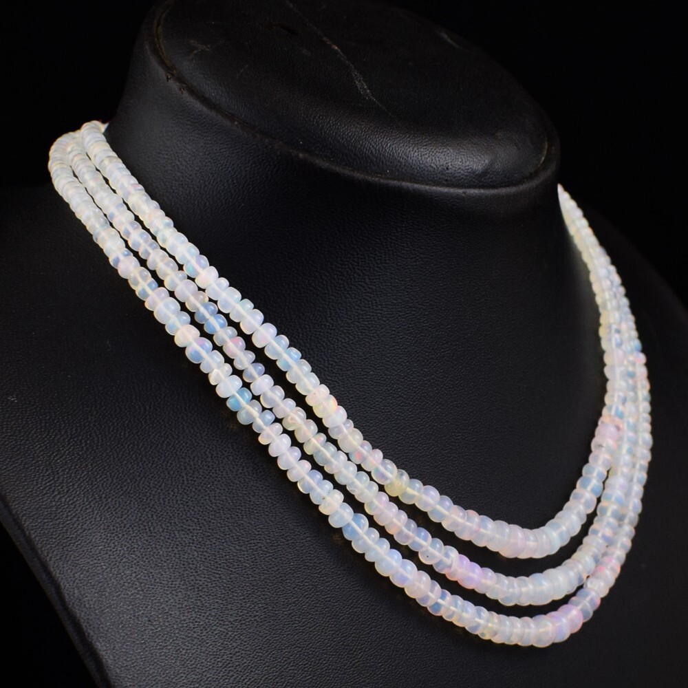 Ethiopian Opal 103 Cts 3 Strand Round Shape Beaded Necklace Jewelry AK 02 E495