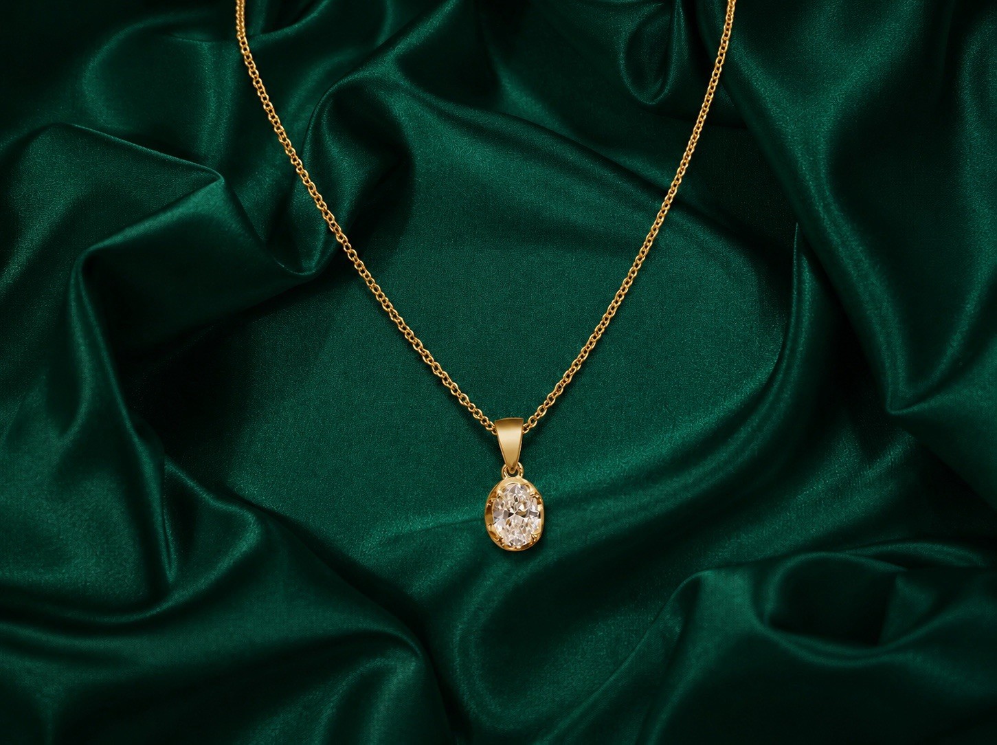 Gold Oval Crystal Solitaire Pendant Necklace Minimalist Mejuri Bezel CZ