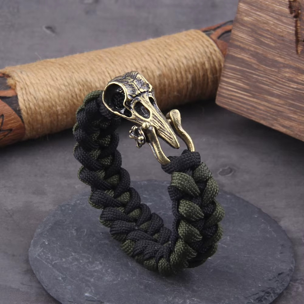 Viking Wolf Head Bracelet Men’s Braided Paracord Punk Biker Cuff Jewelry