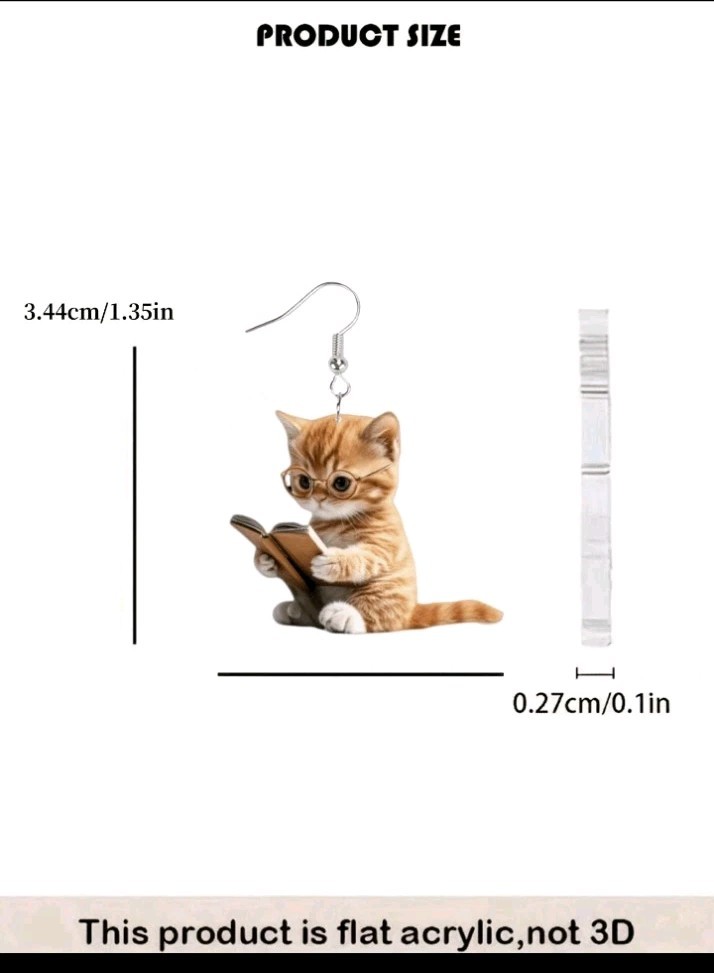 New Cat Shape Acrylic Dangle Drop Earrings French Wire Multicolor No Stone