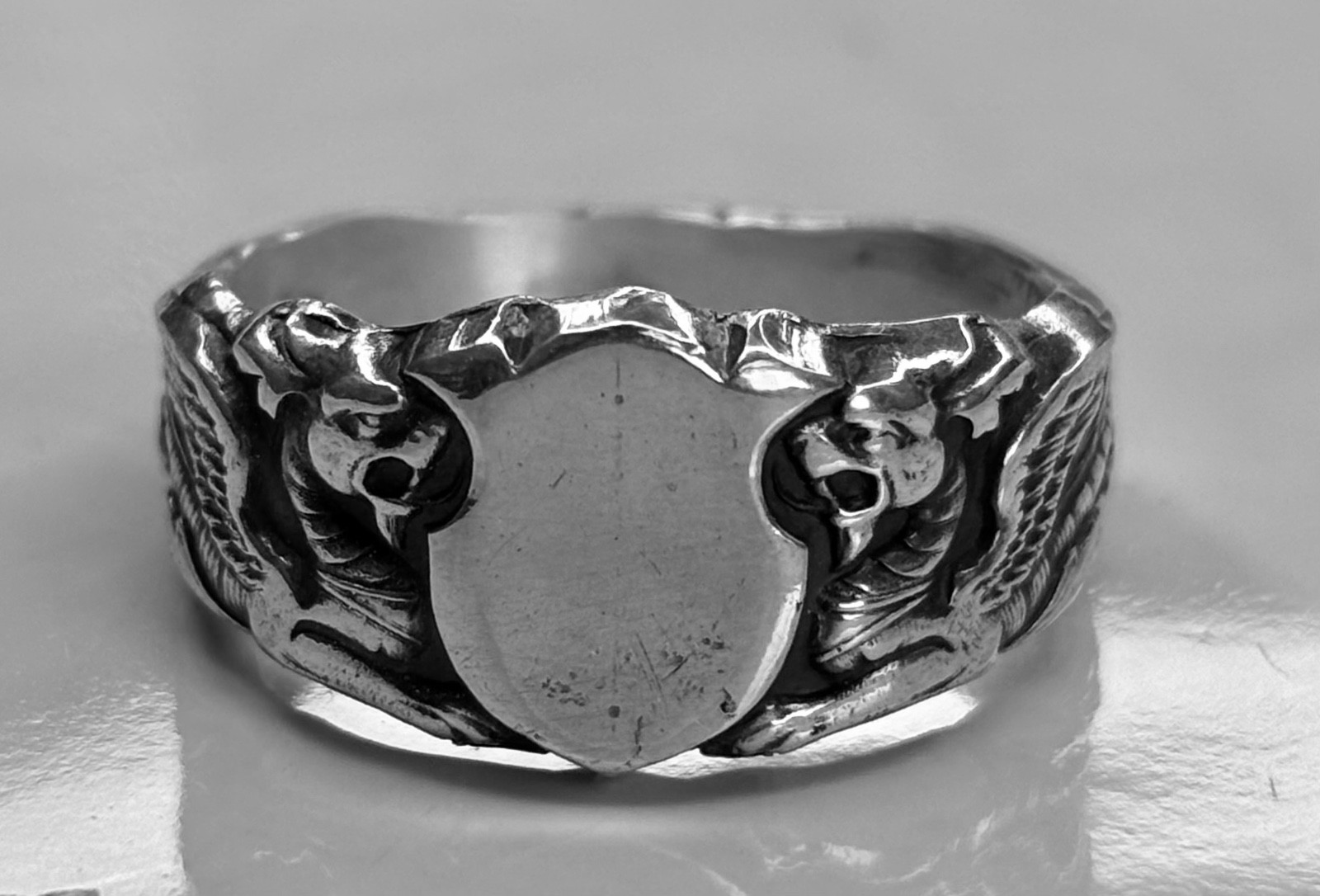 pure Silver dragon and shield Ring 999.Pure Fine Silver Bold, dragon Design