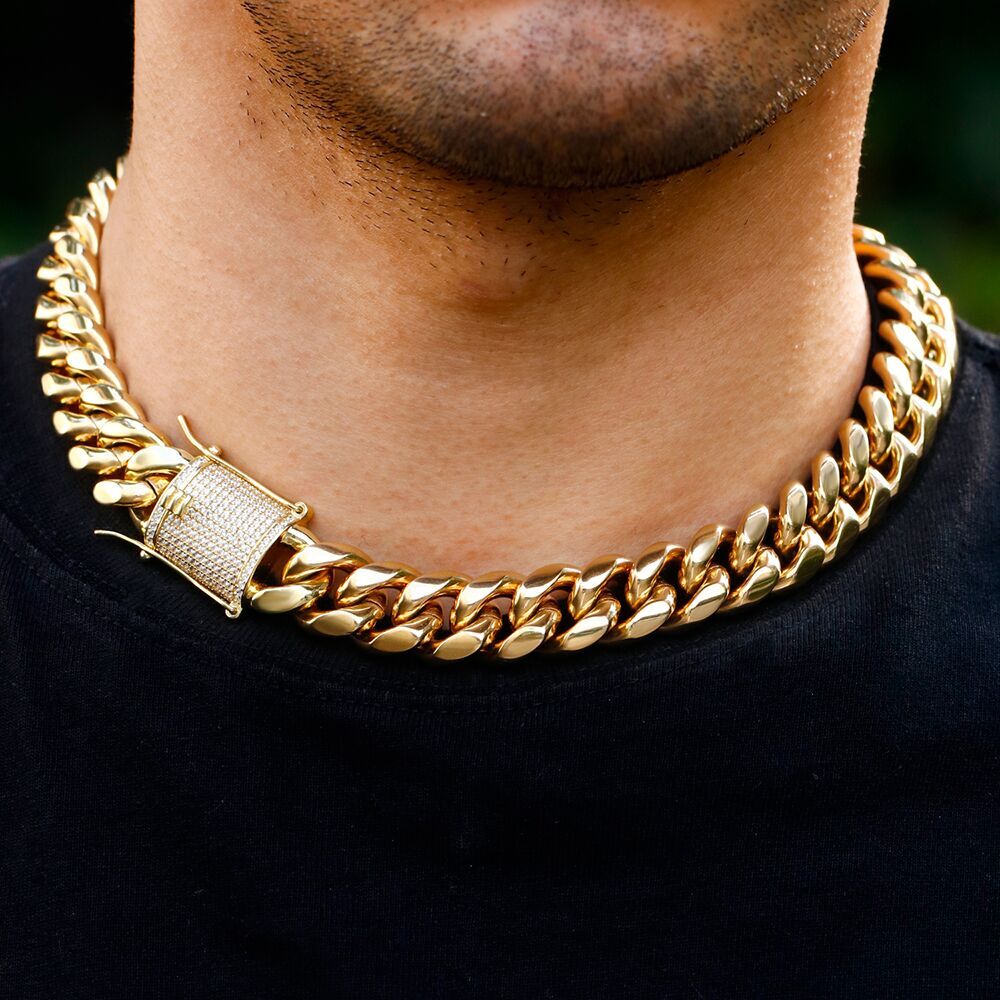 Miami Cuban Link Chain Bracelet Set For Men Solid 316L Stainless Steel 18K Gold