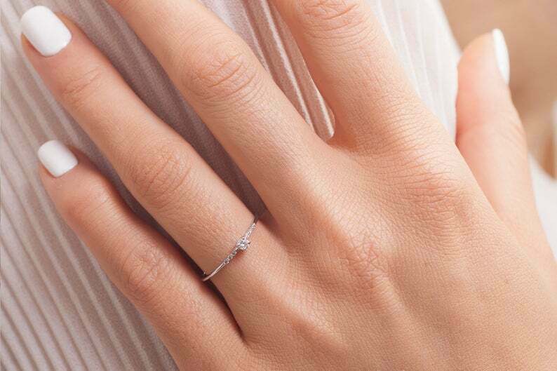 Petite Solitaire with Accents Ring 2ct Round Lab-Created Moissanite Gold Plated