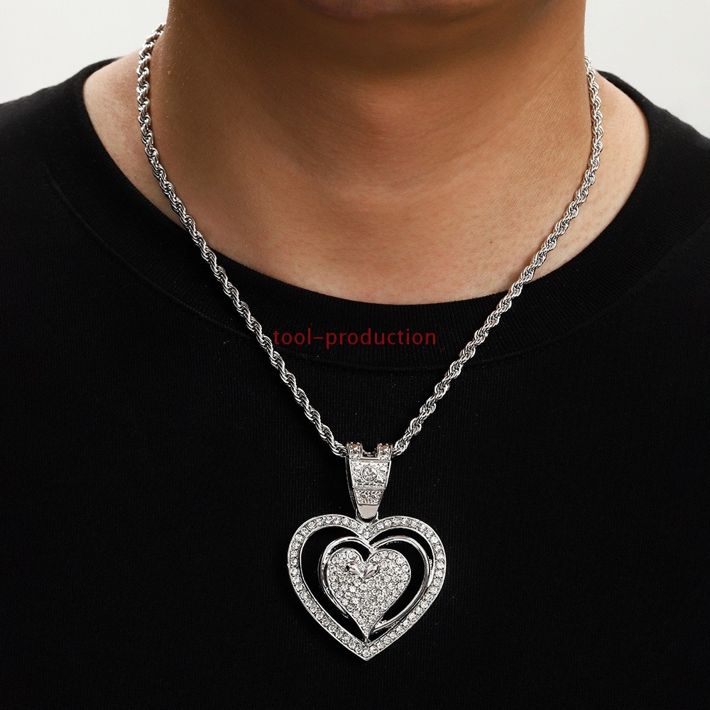 Sparkling Double Layer Heart Zircon Pendant With Free Chain A+++++