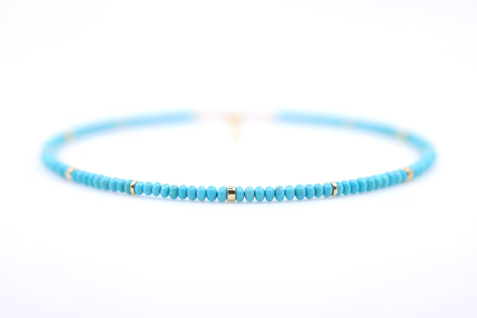 Sleeping Beauty Turquoise Necklace | Solid 14K Gold | Sky Blue 4.5mm Rondelle