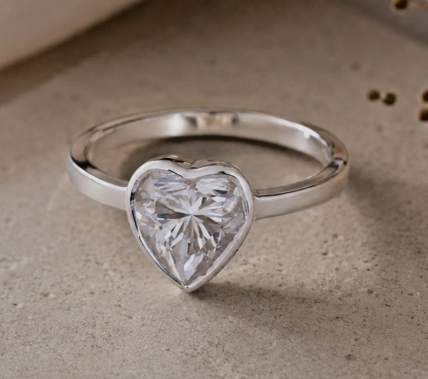 3.25 Ct Certified Treated Heart Shape White Diamond Solitaire Ring In 925 Silver