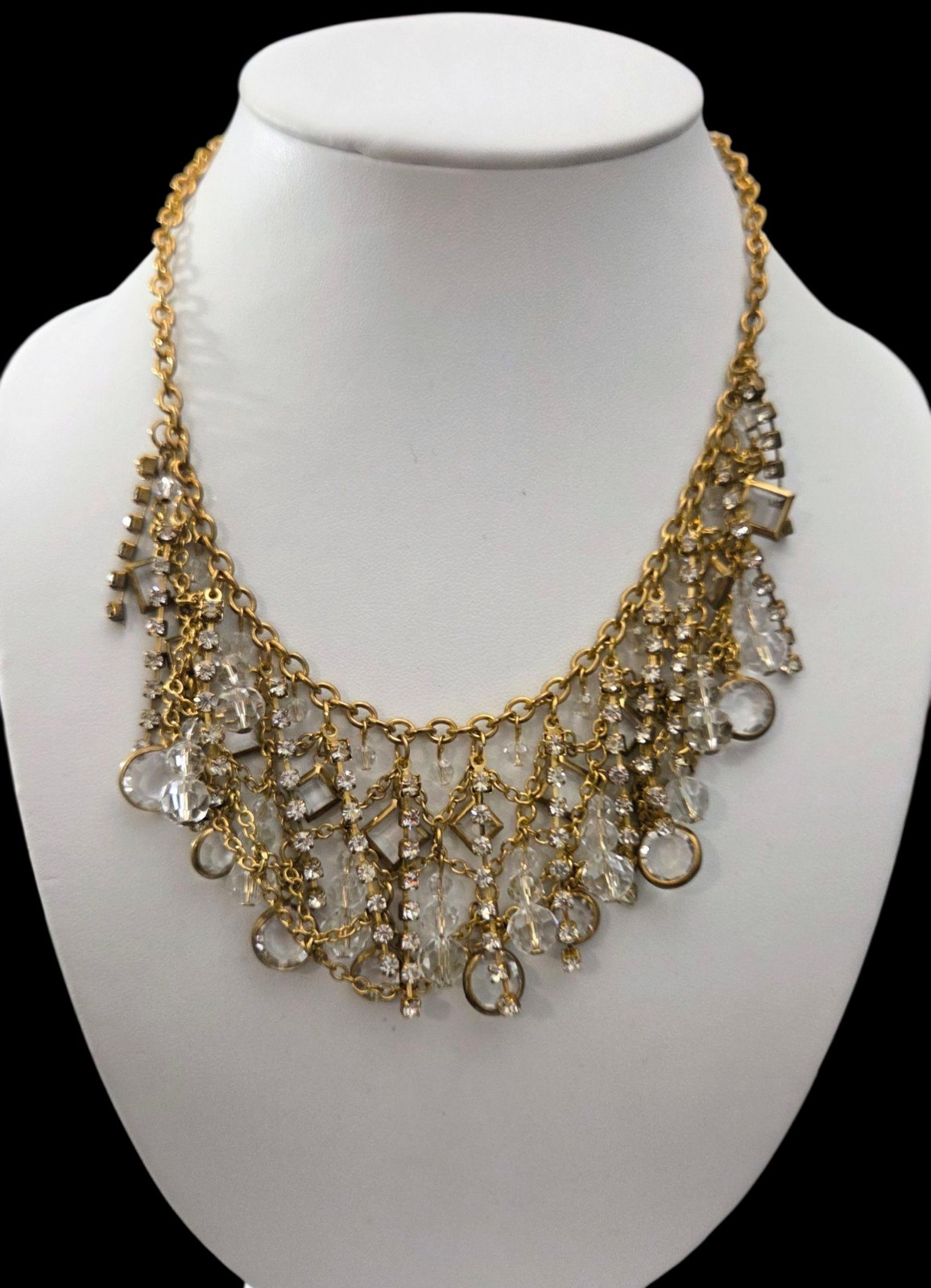 ABS By Allen Schwartz Statement Chain Necklace Rhinestones Beaded Gold Tone NWT