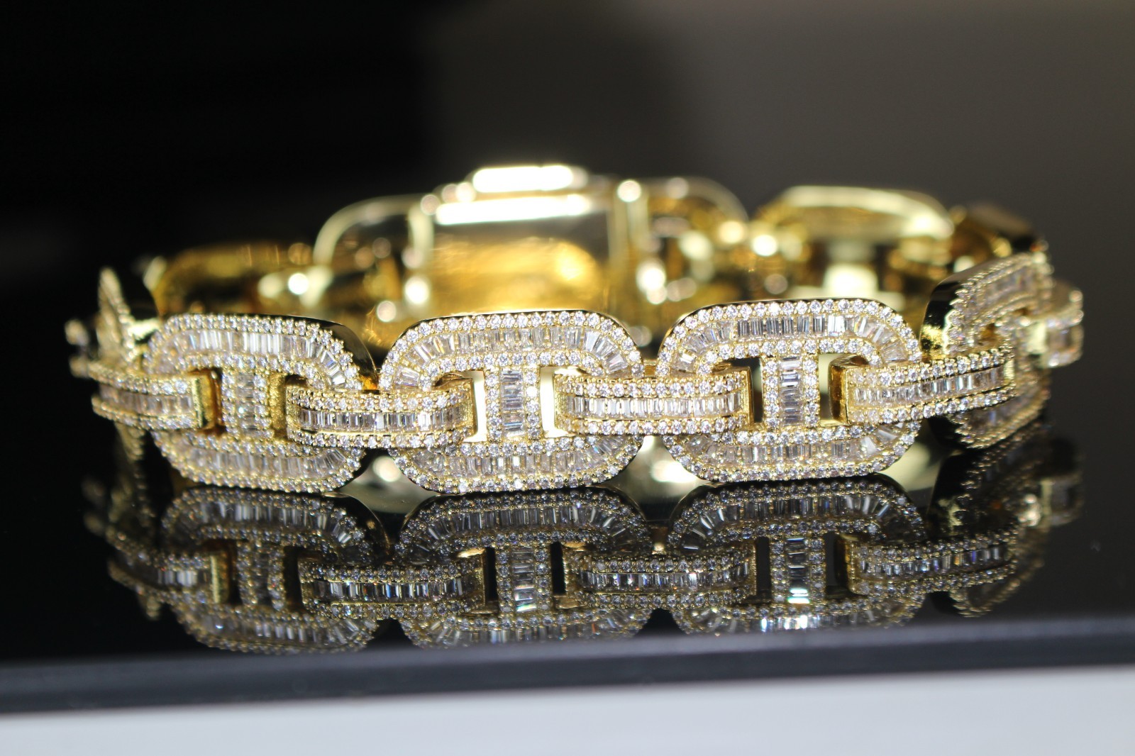 MASSIVE 14mm MARINER Bracelet 18.6ct BAGUETTES Lab Sim VVS1 Diamond 58g GOLD