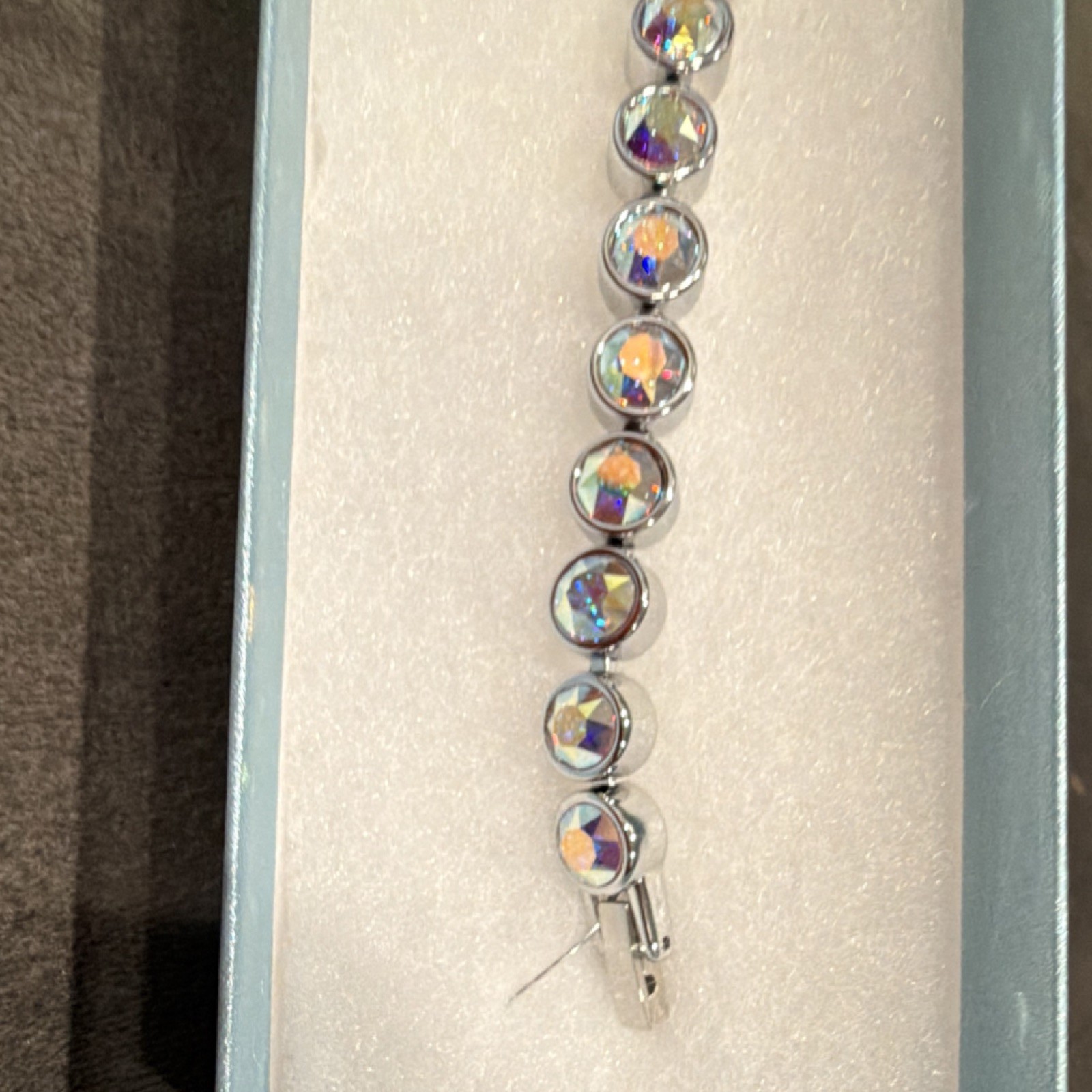 Touchstone Crystal by Swarovski Tennis Bracelet Clear Round Crystal Silver Tone
