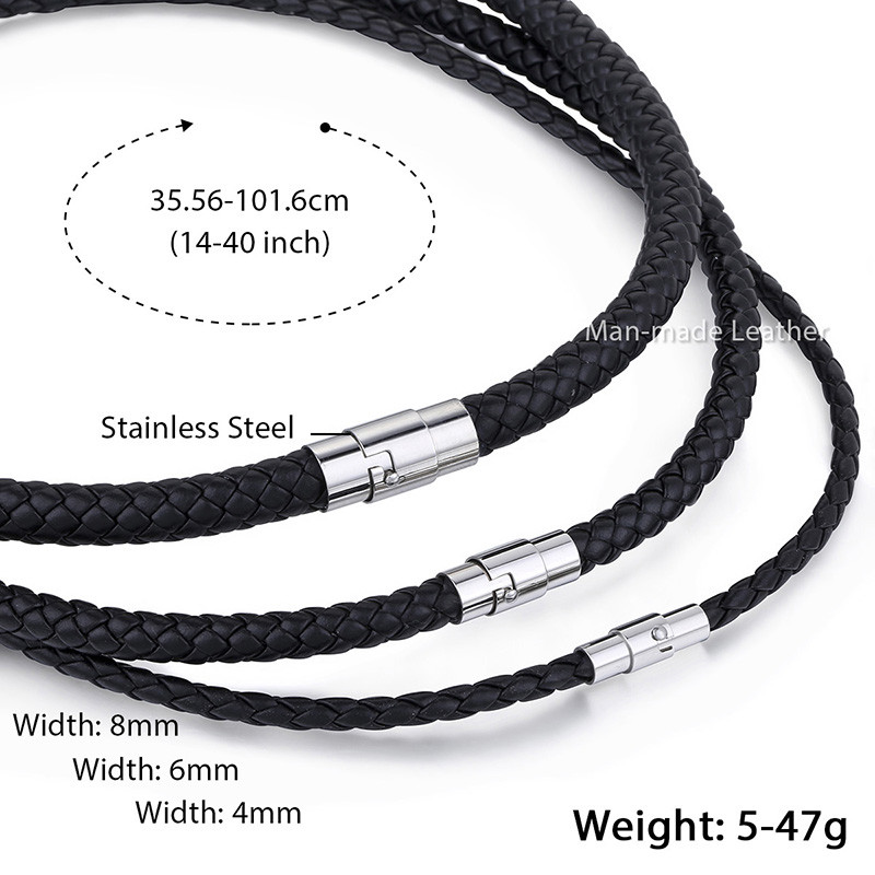 4/6/8mm Leather Black/Brown Braided Rope Cord Magnet Chain Necklace 16-24 inch