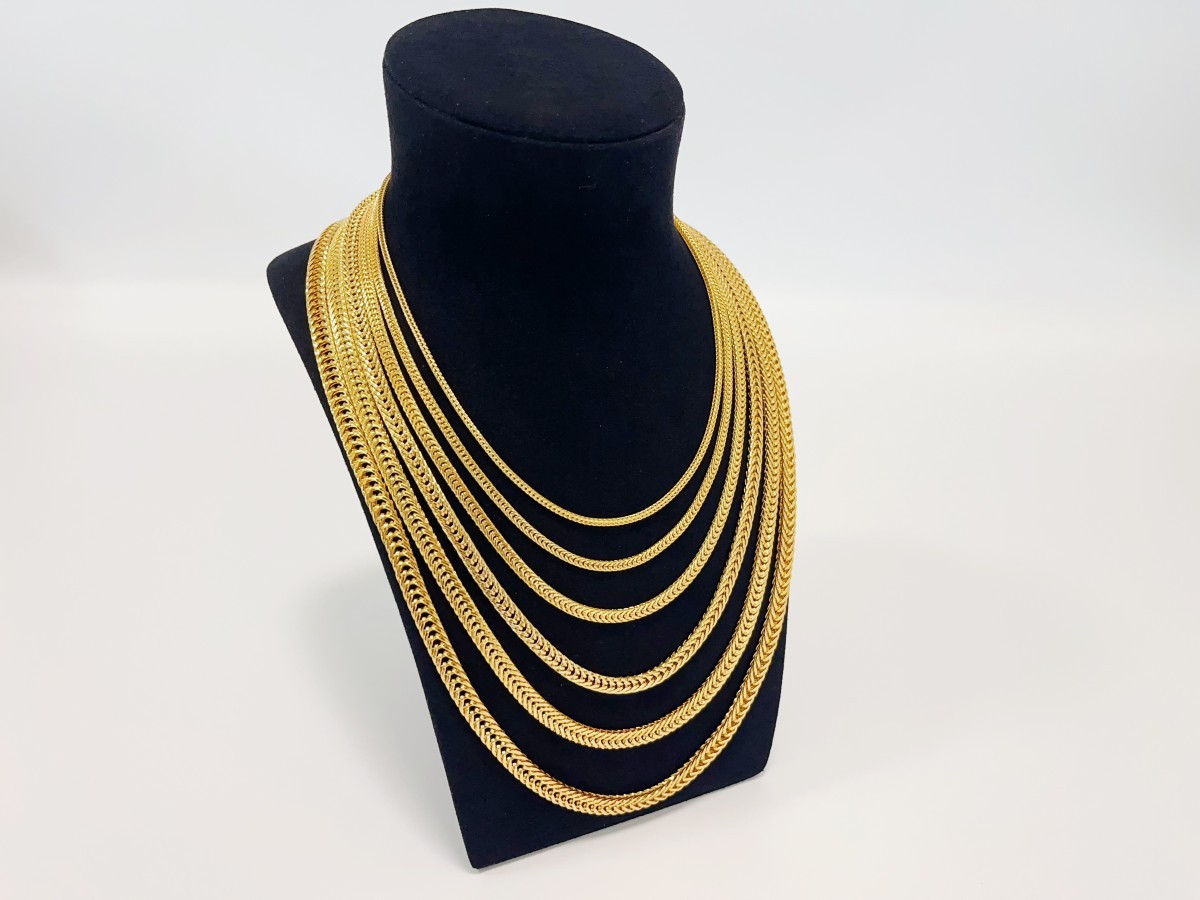18K Yellow Gold 2mm-7mm Franco Square Box Chain Necklace Men Womens 18″- 28″