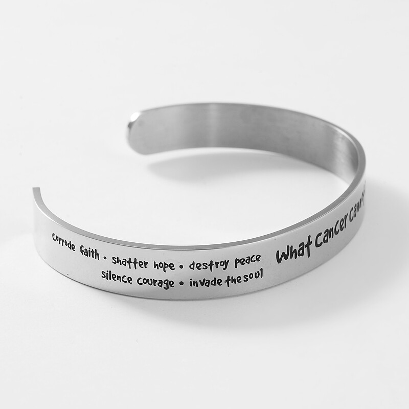 Cancer Awareness What Cancer Cannot Do Stainless Steel Cuff Bangle Bracelet
