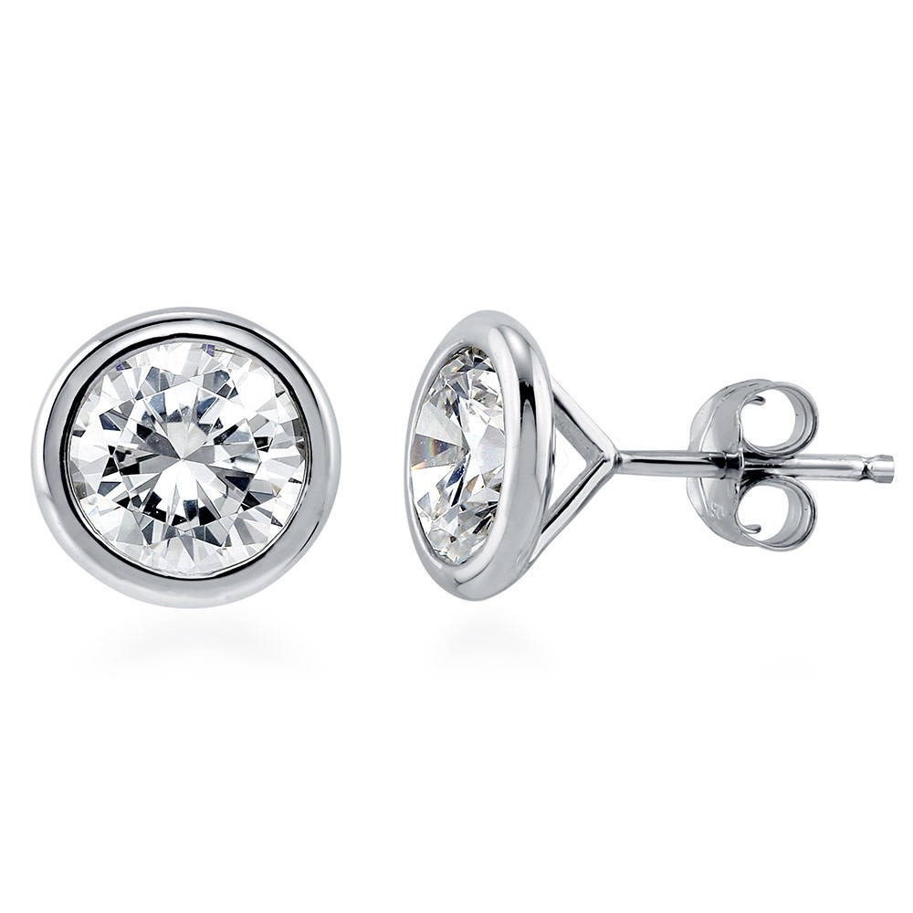 7 mm Exquisite Bezel Set White Sapphire Stud Earrings in Solid Sterling Silver