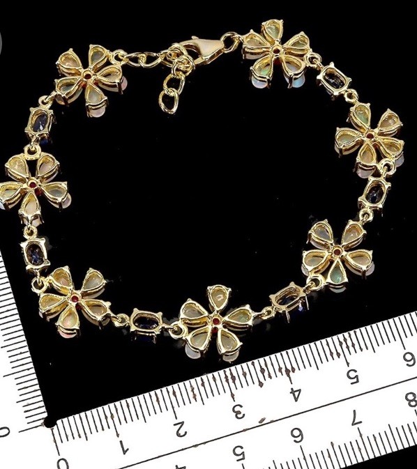 925 Sterling Silver Bracelet Pear Fire Opal 6x4mm Ruby Gemstone Jewelry 7.5 In
