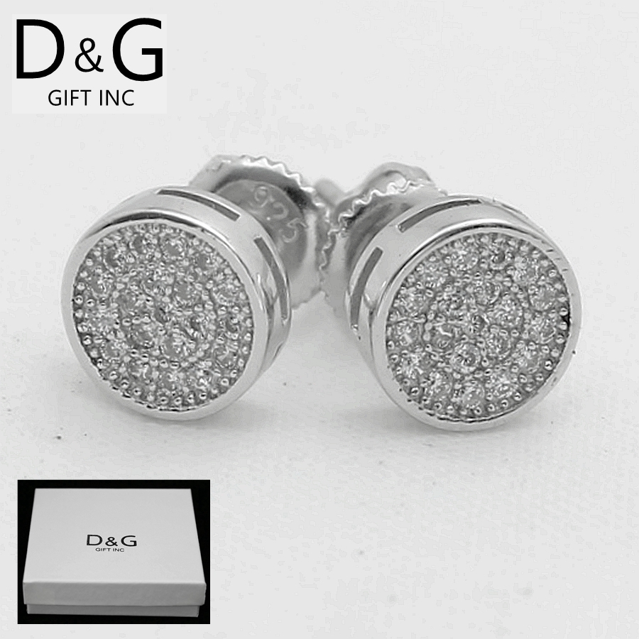 DG Men’s Sterling Silver 925 Cubic zirconia 7mm Round,Studs Earring*Unisex*Box