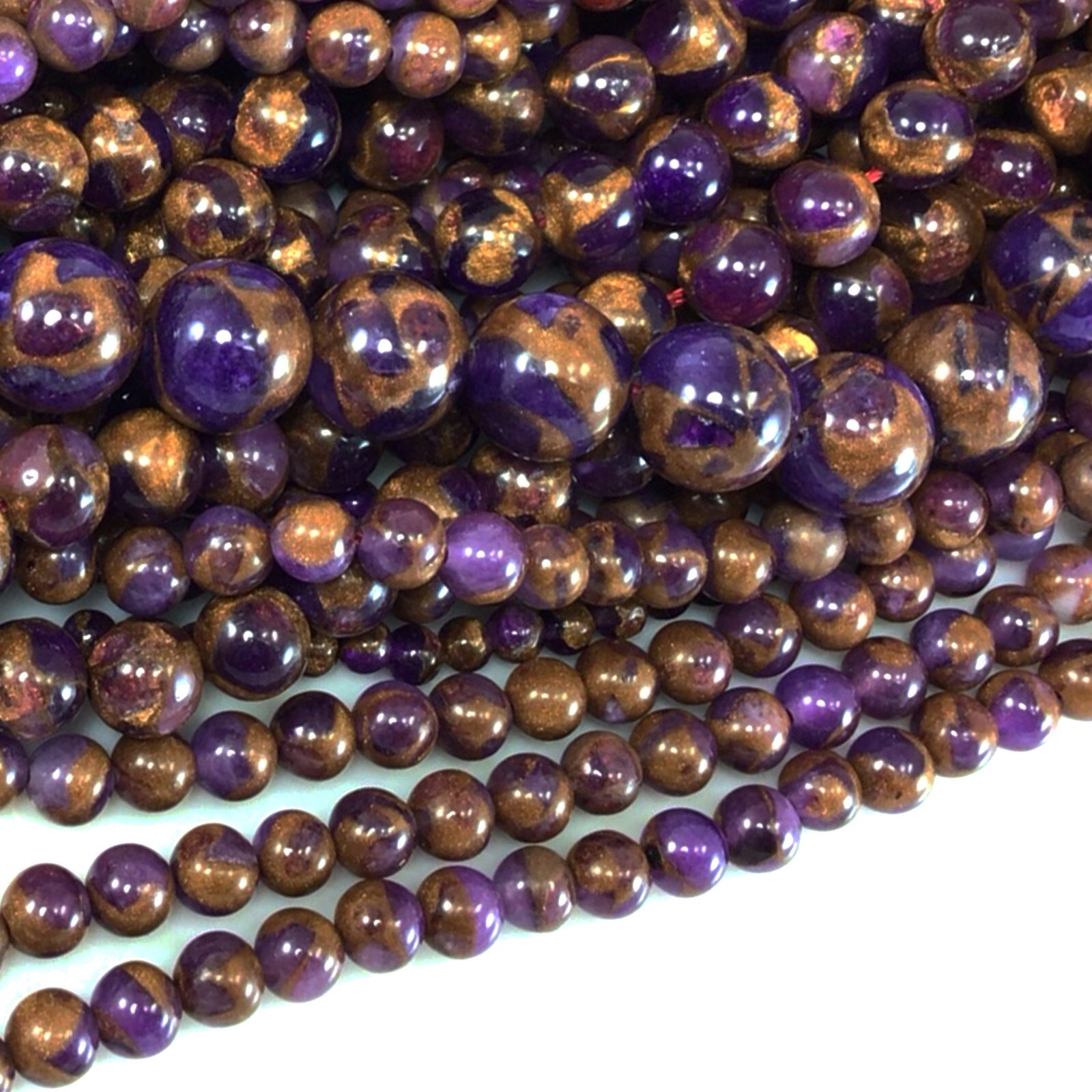 Purple copper Impression Cloisonne Variscite Jasper Round Bead 15″ 4 6 8 10 12