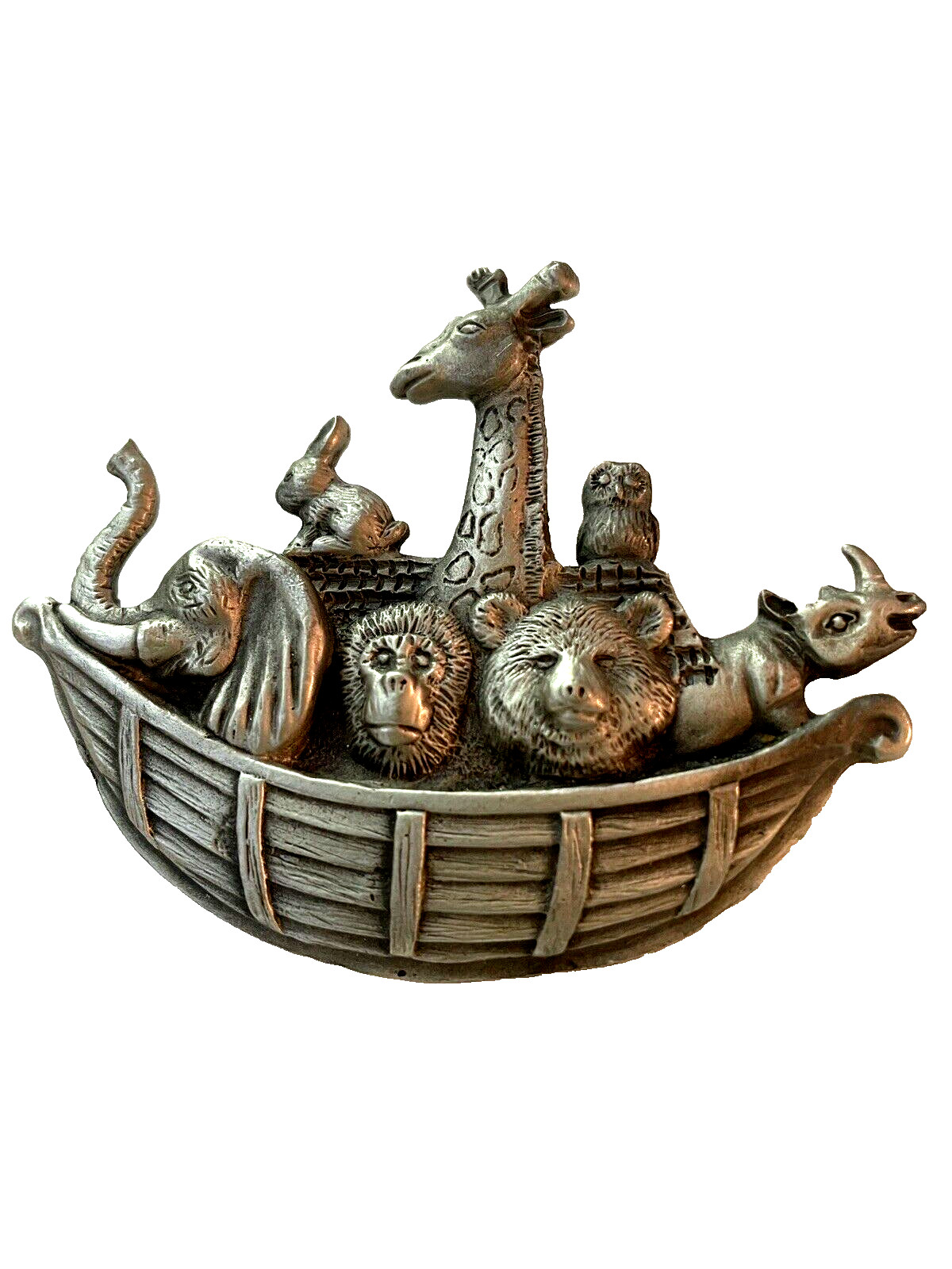 Spoontiques Pewter 3″ Brooch Pin Noahs Ark Boat Animals Vintage 1980’s