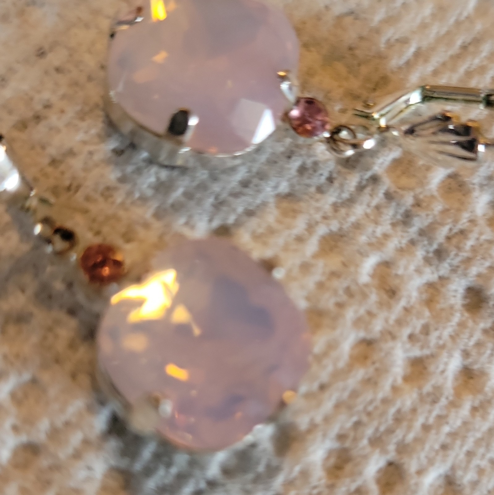 Pink Round Crystal Prong Set Leverback Dangle Drop Earrings Silver Tone